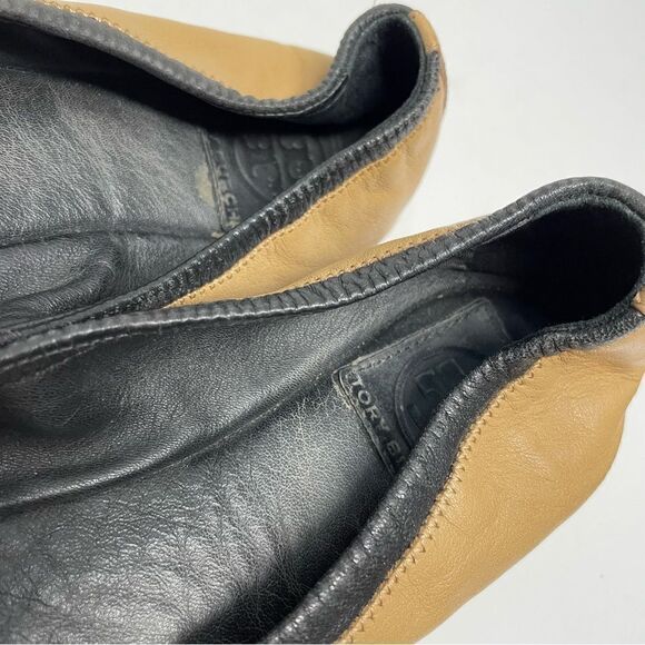 Tory Burch Eddie Logo Bow Two-Tone Ballerina Flat Clay Beige Size 8 - Picture 8 of 8